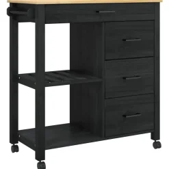 Trolleys*vidaXL Keuken Trolley MONZA 84 x 40 x 88,5 cm Massief Vurenhout Zwart