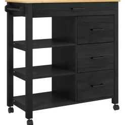 Trolleys*vidaXL Keuken Trolley MONZA 84 x 40 x 88,5 cm Massief Vurenhout Zwart