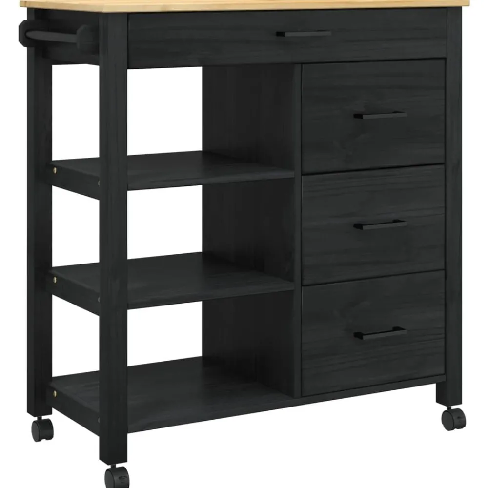 Trolleys*vidaXL Keuken Trolley MONZA 84 x 40 x 88,5 cm Massief Vurenhout Zwart