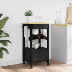 Trolleys*vidaXL Keuken Trolley MONZA 48 x 40 x 88,5 cm Massief Vurenhout Zwart