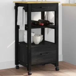 Trolleys*vidaXL Keuken Trolley MONZA 48 x 40 x 88,5 cm Massief Vurenhout Zwart