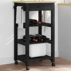 Trolleys*vidaXL Keuken Trolley MONZA 48 x 40 x 88,5 cm Massief Vurenhout Zwart