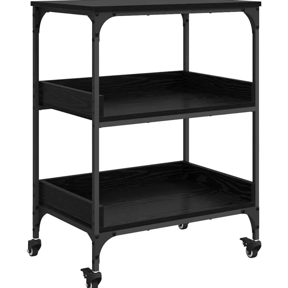 Trolleys*vidaXL Keuken Trolley 60 x 41 x 80.5 cm Bewerkt hout Zwart eiken