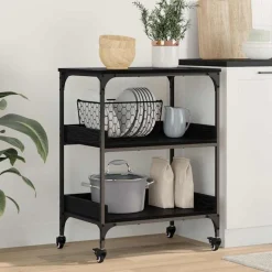 Trolleys*vidaXL Keuken Trolley 60 x 41 x 80.5 cm Bewerkt hout Zwart eiken