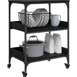 Trolleys*vidaXL Keuken Trolley 60 x 41 x 80.5 cm Bewerkt hout Zwart eiken