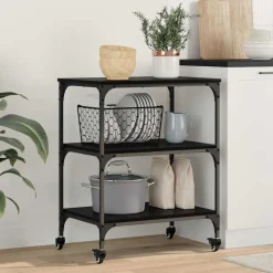 Trolleys*vidaXL Keuken Trolley 60 x 41 x 76 cm Bewerkt hout Zwart eiken