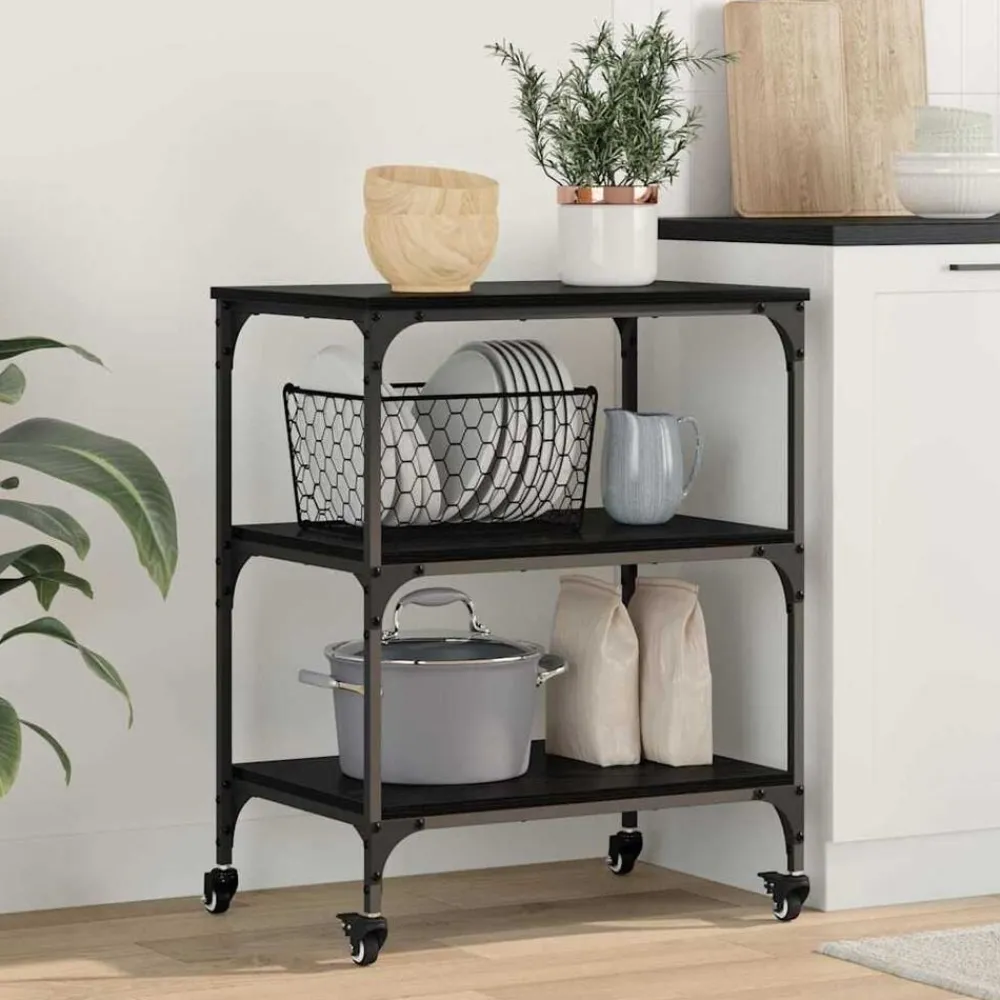 Trolleys*vidaXL Keuken Trolley 60 x 41 x 76 cm Bewerkt hout Zwart eiken