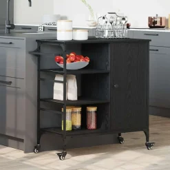 Trolleys*vidaXL Keuken Trolley 87.5 x 39 x 84.5 cm Bewerkt hout Zwart eiken