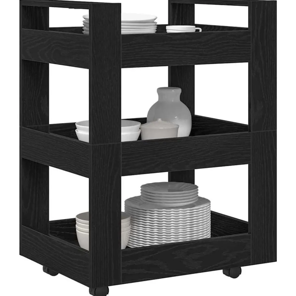 Trolleys*vidaXL Keuken Trolley 60 x 45 x 80 cm Bewerkt hout Zwart eiken