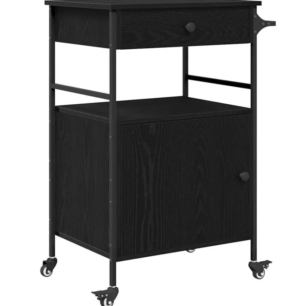 Trolleys*vidaXL Keuken Trolley 56 x 43 x 89,5 cm Bewerkt hout Zwart eiken