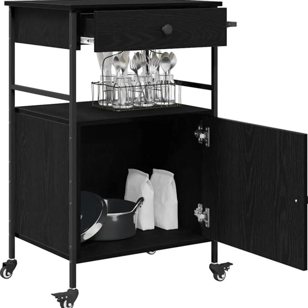 Trolleys*vidaXL Keuken Trolley 56 x 43 x 89,5 cm Bewerkt hout Zwart eiken