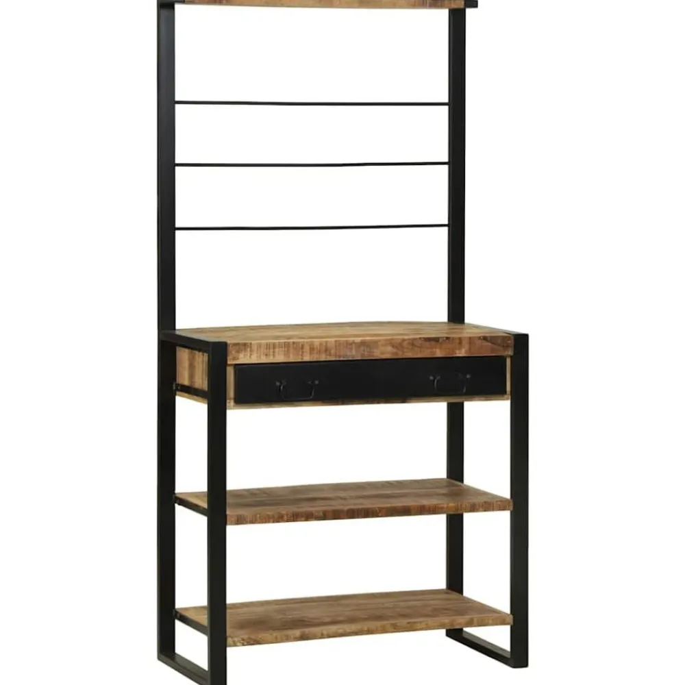 Keukenrek Bruin en zwart 80 x 40 x 160 cm Massief Mango Hout>vidaXL