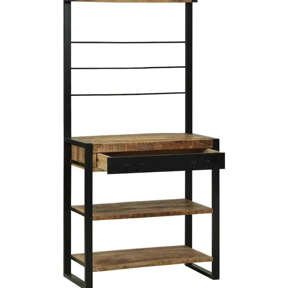 Keukenrek Bruin en zwart 80 x 40 x 160 cm Massief Mango Hout>vidaXL