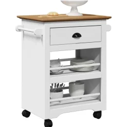 Trolleys*vidaXL Keukentrolley BODO 67,5x45x80 cm Wit en bruin