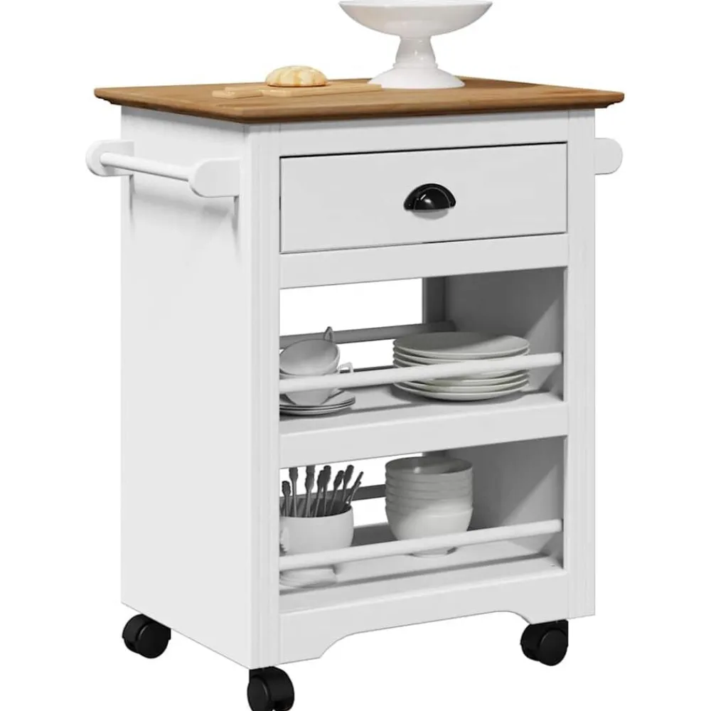 Trolleys*vidaXL Keukentrolley BODO 67,5x45x80 cm Wit en bruin