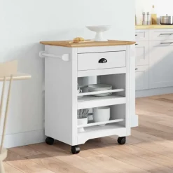 Trolleys*vidaXL Keukentrolley BODO 67,5x45x80 cm Wit en bruin