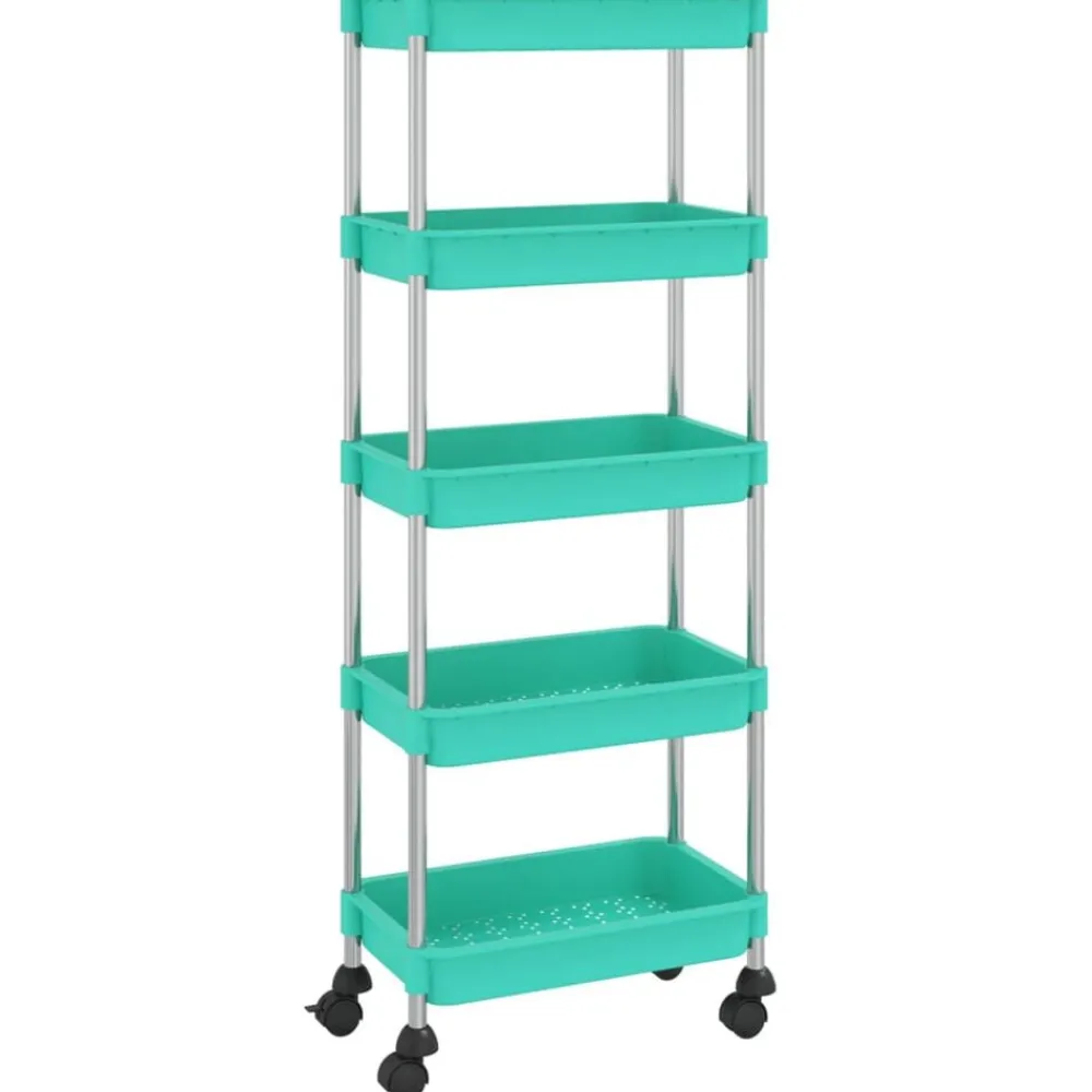 Trolleys*vidaXL Keukentrolley 5-laags 42x29x128 cm ijzer en ABS Turquoise