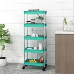 Trolleys*vidaXL Keukentrolley 5-laags 42x29x128 cm ijzer en ABS Turquoise
