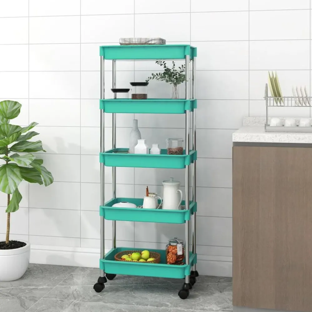 Trolleys*vidaXL Keukentrolley 5-laags 42x29x128 cm ijzer en ABS Turquoise