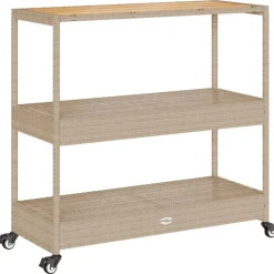 Trolleys*vidaXL Keukentrolley 3-laags poly rattan en massief acaciahout beige Beige en bruin