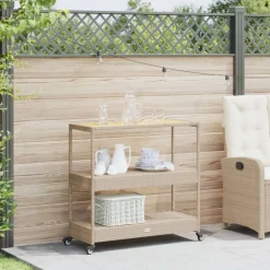 Trolleys*vidaXL Keukentrolley 3-laags poly rattan en massief acaciahout beige Beige en bruin