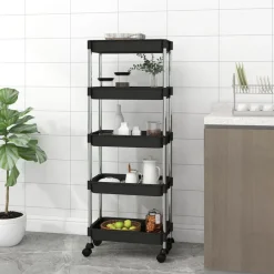 Trolleys*vidaXL Keukentrolley 5-laags 42x29x128 cm ijzer en ABS Zwart