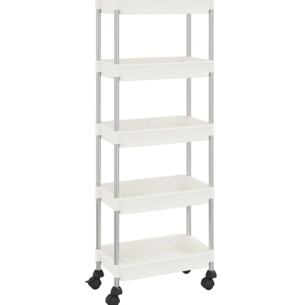 Trolleys*vidaXL Keukentrolley 5-laags 42x29x128 cm ijzer en ABS Wit