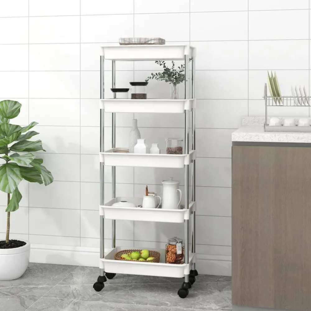 Trolleys*vidaXL Keukentrolley 5-laags 42x29x128 cm ijzer en ABS Wit