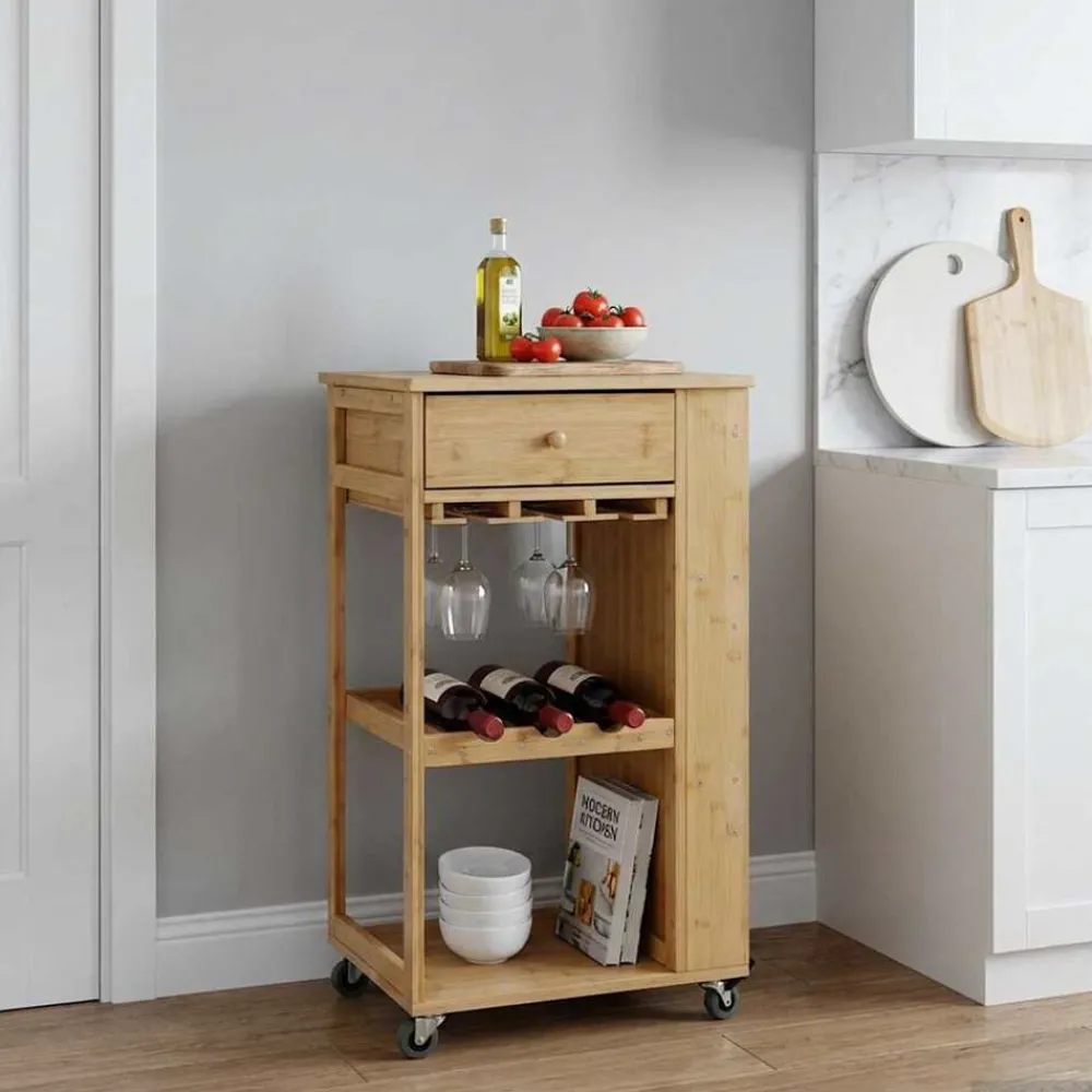 Trolleys*vidaXL Keukentrolley met Wielen Naturel 47,5 x 36 x 83 cm Bamboe