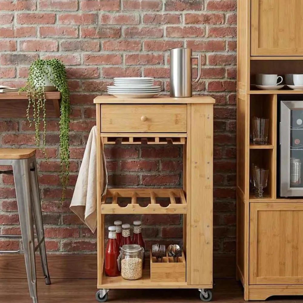 Trolleys*vidaXL Keukentrolley met Wielen Naturel 47,5 x 36 x 83 cm Bamboe