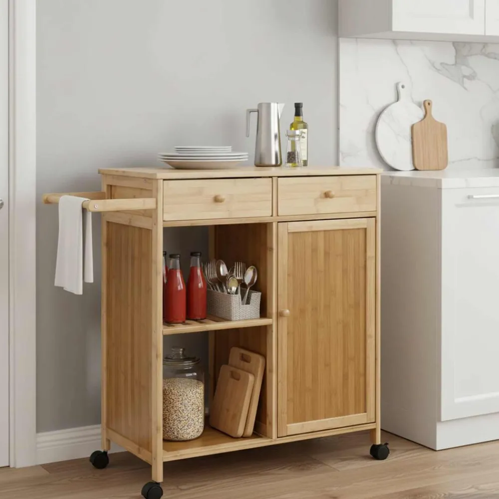 Trolleys*vidaXL Keukentrolley met Wielen Naturel 90,5 x 36 x 86,5 cm Bamboe