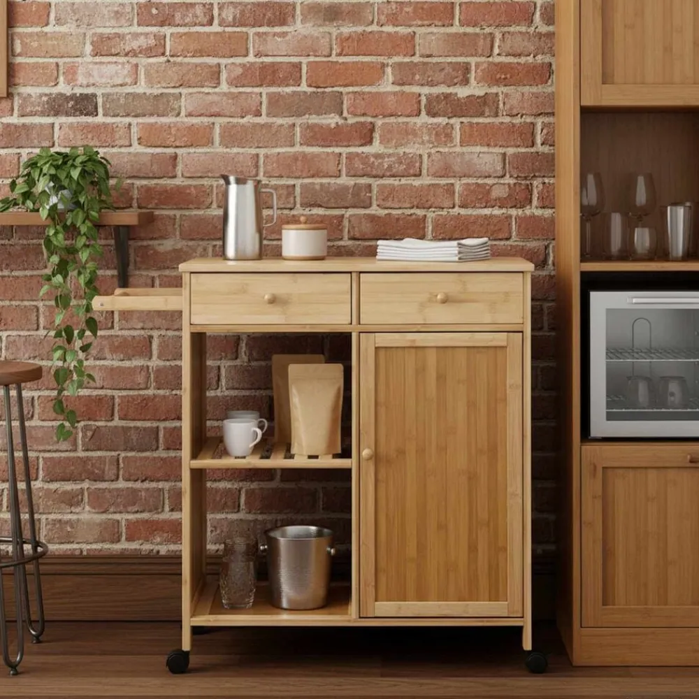 Trolleys*vidaXL Keukentrolley met Wielen Naturel 90,5 x 36 x 86,5 cm Bamboe