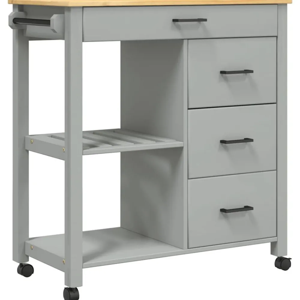 Trolleys*vidaXL Keukentrolley MONZA 84x40x88,5 cm massief grenenhout Grijs