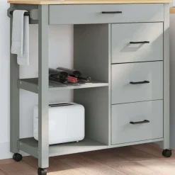 Trolleys*vidaXL Keukentrolley MONZA 84x40x88,5 cm massief grenenhout Grijs