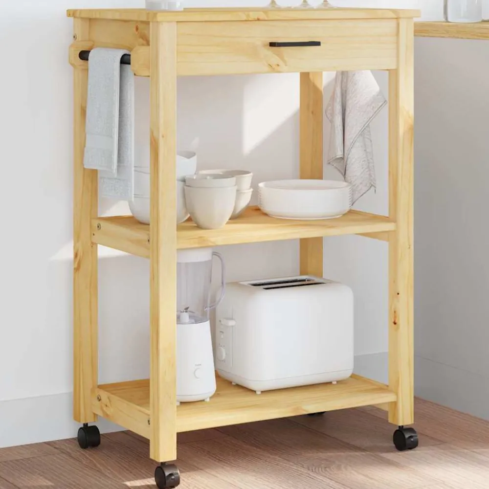 Trolleys*vidaXL Keukentrolley MONZA 60x40x88,5 cm massief grenenhout Bruin