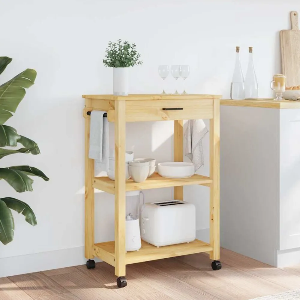 Trolleys*vidaXL Keukentrolley MONZA 60x40x88,5 cm massief grenenhout Bruin