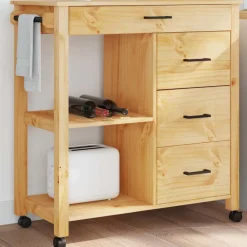 Trolleys*vidaXL Keukentrolley MONZA 84x40x88,5 cm massief grenenhout Bruin