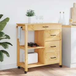 Trolleys*vidaXL Keukentrolley MONZA 84x40x88,5 cm massief grenenhout Bruin