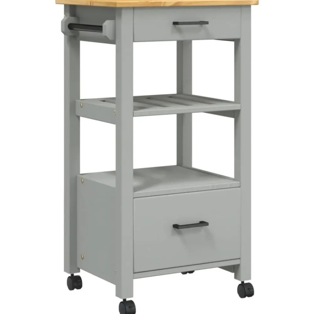 Trolleys*vidaXL Keukentrolley MONZA 48x40x88,5 cm massief grenenhout Grijs