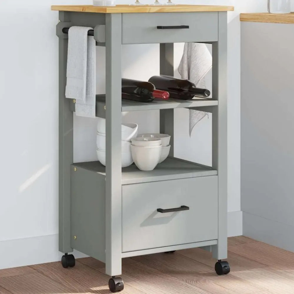 Trolleys*vidaXL Keukentrolley MONZA 48x40x88,5 cm massief grenenhout Grijs