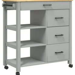 Trolleys*vidaXL Keukentrolley MONZA 84x40x88,5 cm massief grenenhout Grijs