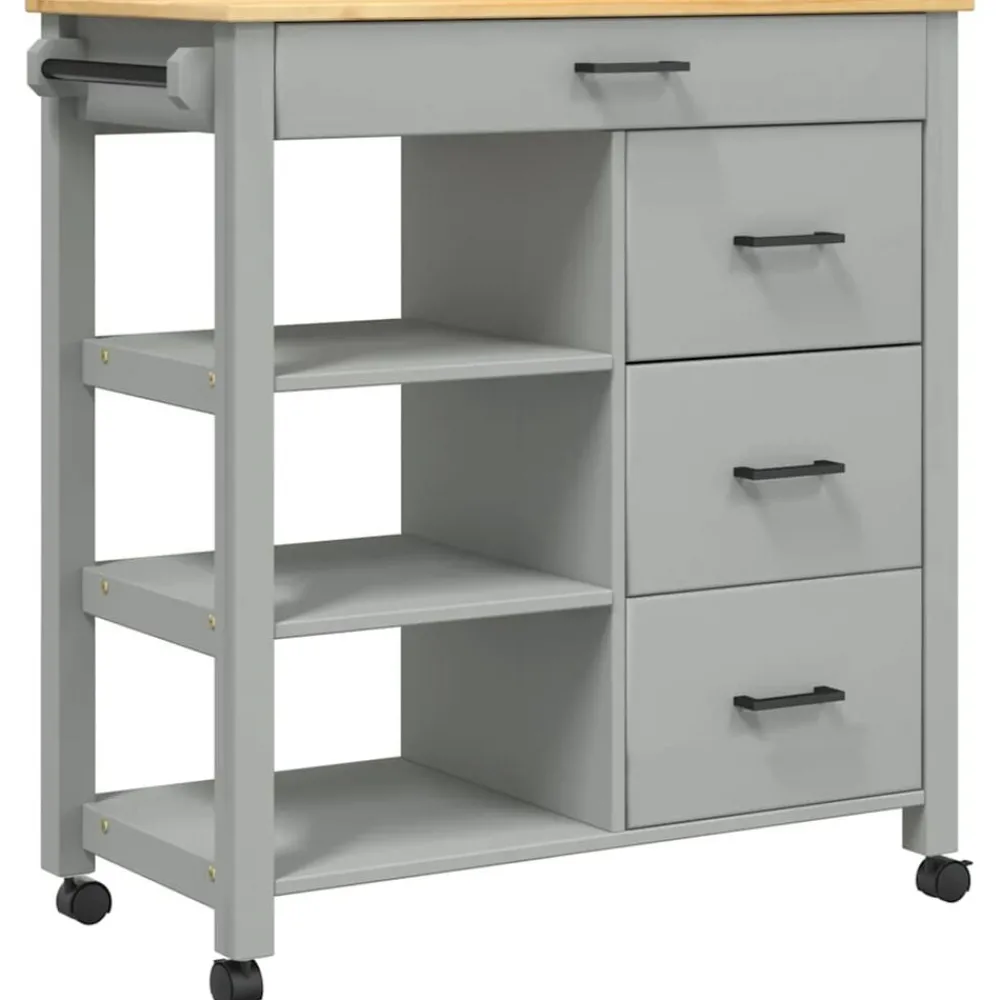 Trolleys*vidaXL Keukentrolley MONZA 84x40x88,5 cm massief grenenhout Grijs