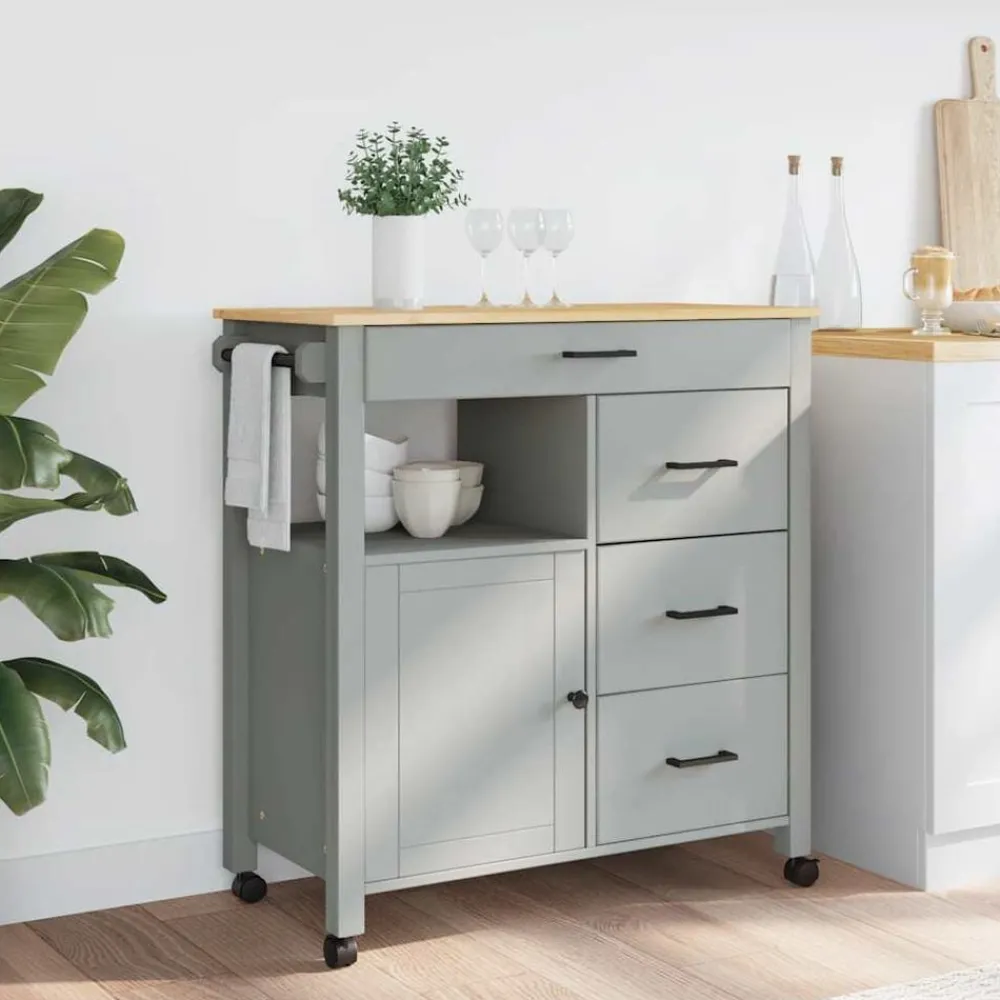 Trolleys*vidaXL Keukentrolley MONZA 84x40x88,5 cm massief grenenhout Grijs