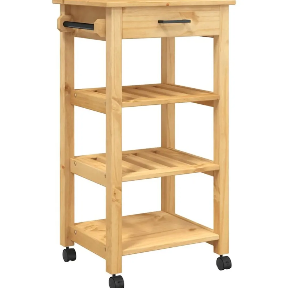 Trolleys*vidaXL Keukentrolley MONZA 48x40x88,5 cm massief grenenhout Bruin