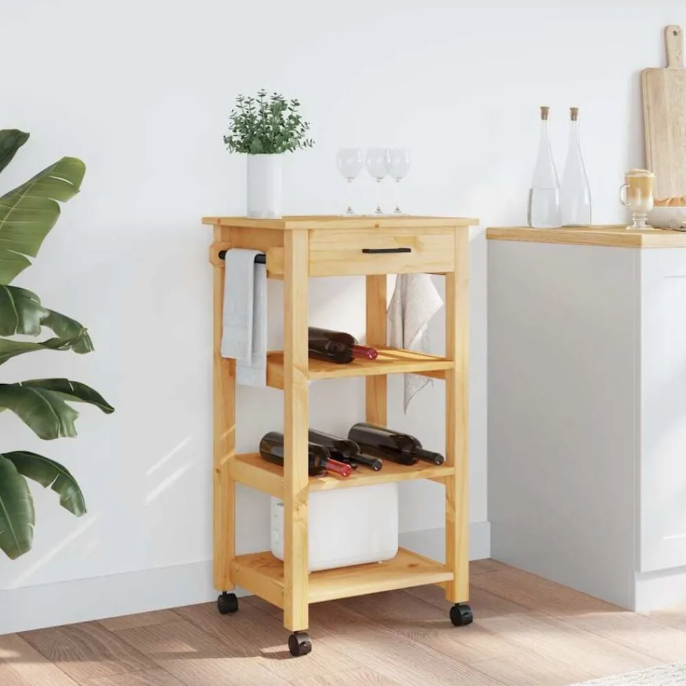 Trolleys*vidaXL Keukentrolley MONZA 48x40x88,5 cm massief grenenhout Bruin