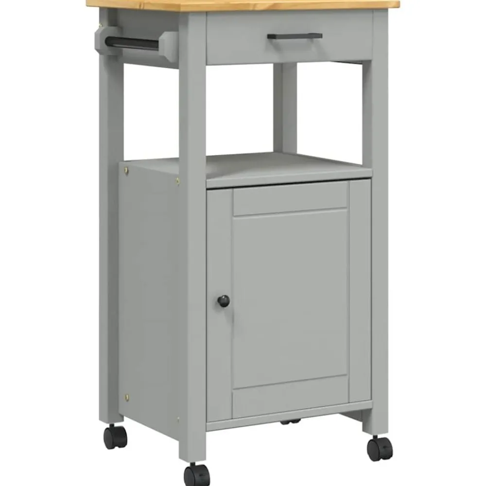 Trolleys*vidaXL Keukentrolley MONZA 48x40x88,5 cm massief grenenhout Grijs