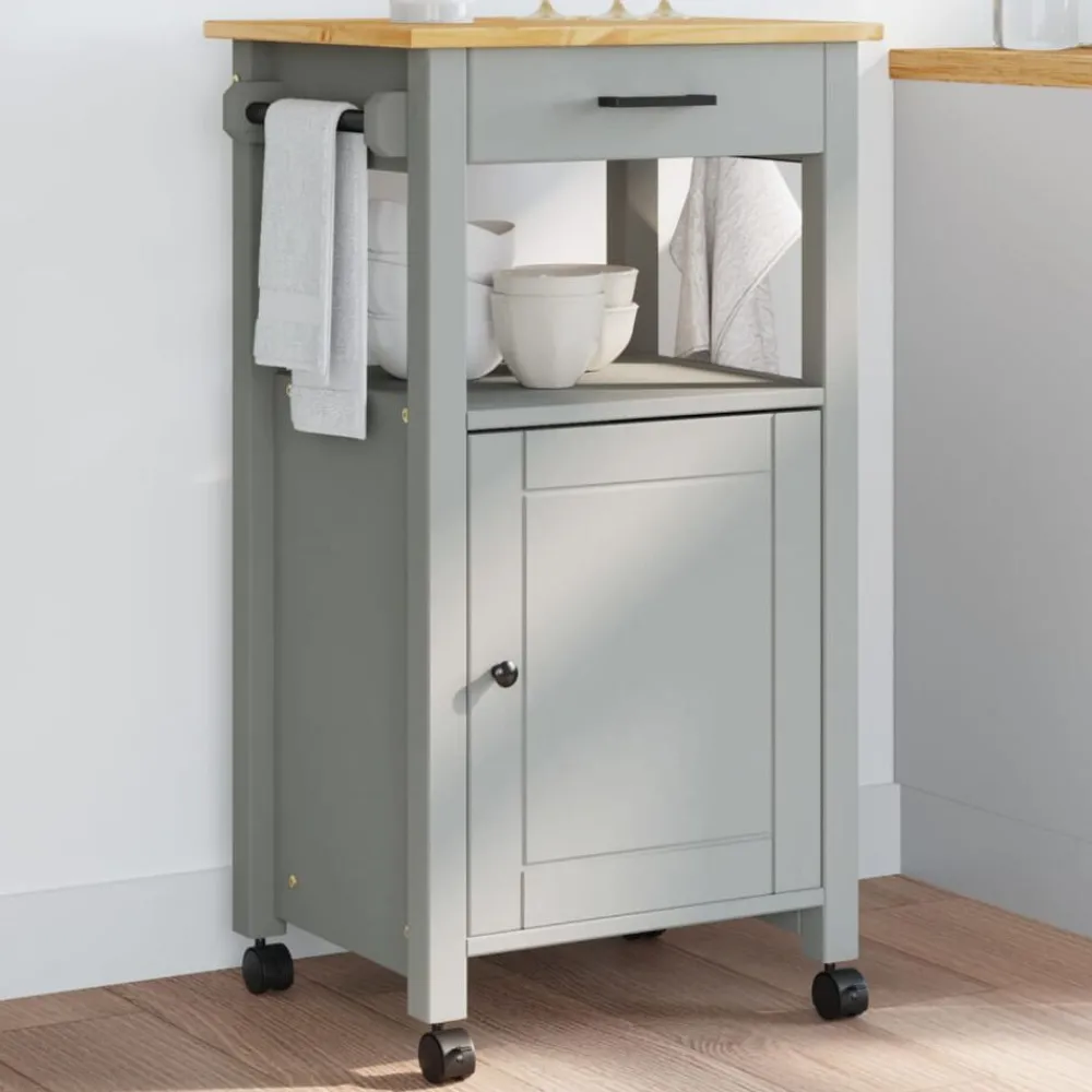Trolleys*vidaXL Keukentrolley MONZA 48x40x88,5 cm massief grenenhout Grijs
