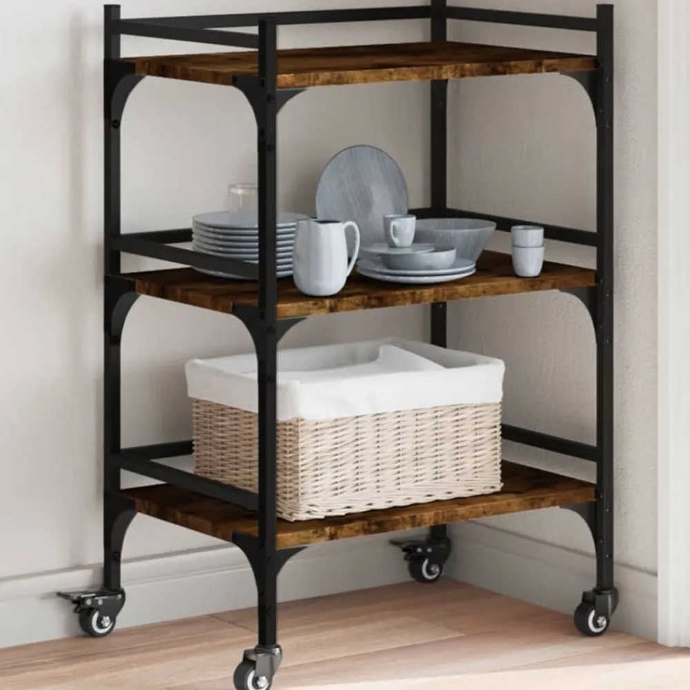 Trolleys*vidaXL Keukentrolley 50x35x75,5 cm bewerkt hout kleurig Gerookt eiken