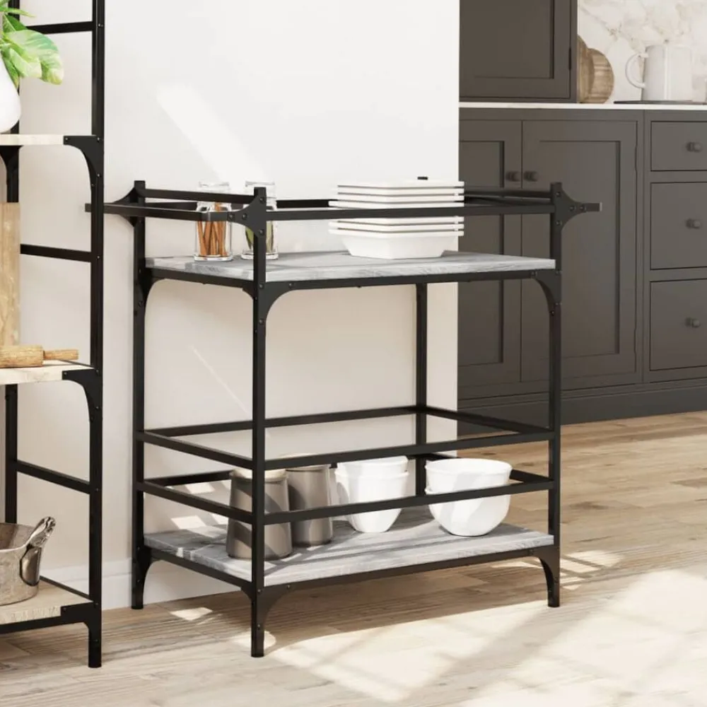Trolleys*vidaXL Keukentrolley 82x40x78,5 cm bewerkt hout eiken Grijs sonoma