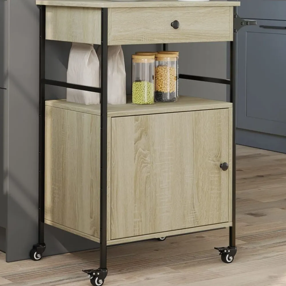Trolleys*vidaXL Keukentrolley 56x43x89,5 cm bewerkt hout kleurig Sonoma eiken